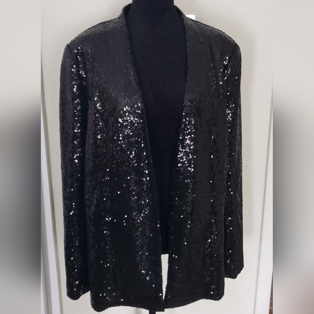 JustFab Shimmering Black Sequin Jacket